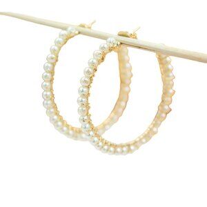 18K Gold Filled Wired Pearl Hoop Earrings